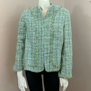 Nordstrom Women Tweed Blazer Wool LG Green/Blue